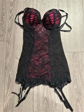Black And Pink Lace/Mesh Lingerie Top with Ribbons